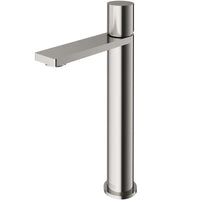 Modern deck-mounted bathroom faucet in brushed nickel finish