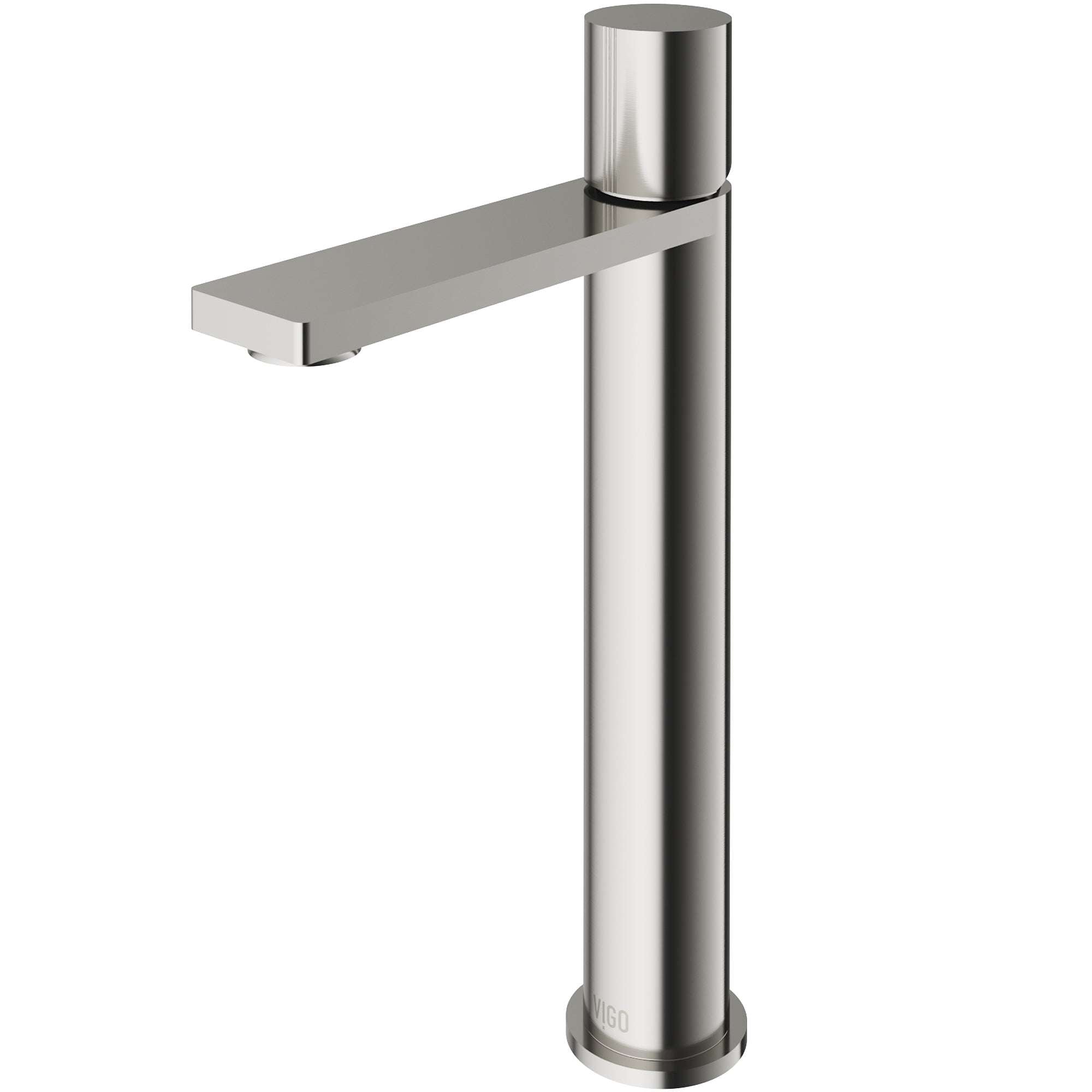 Modern deck-mounted bathroom faucet in brushed nickel finish