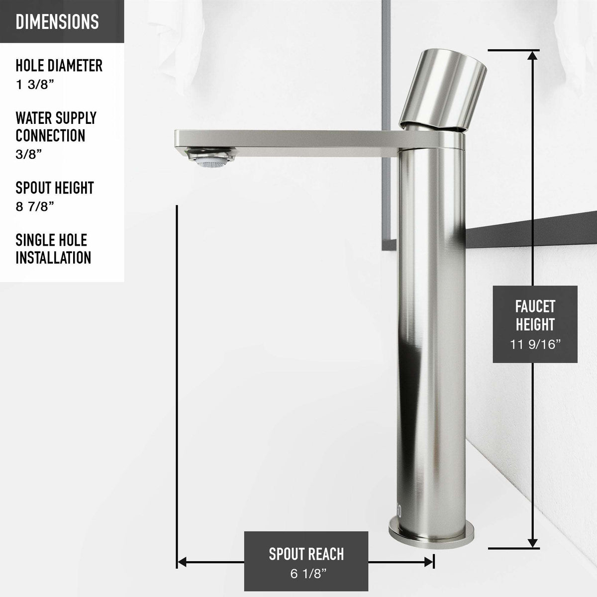 Brass vessel filler with brushed nickel finish and compression connection