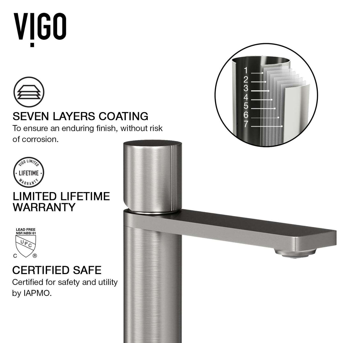 Deck-mounted faucet with ceramic disc cartridge and low lead design