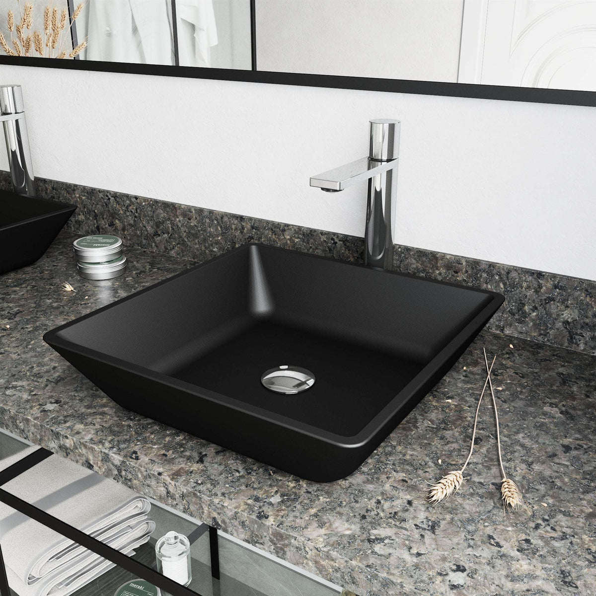 Low flow vessel faucet with included mounting hardware and supply lines