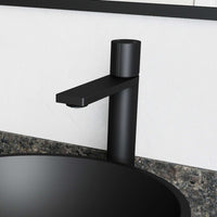 Matte black vessel faucet with high arc spout and lever handle