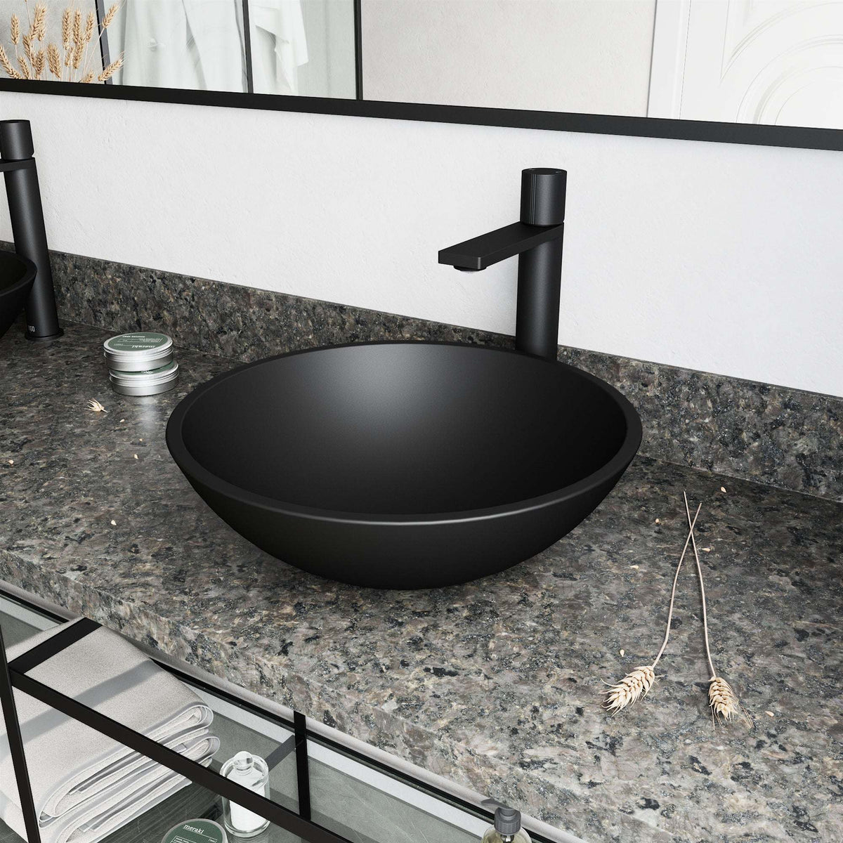 Low flow vessel faucet with included mounting hardware and supply lines