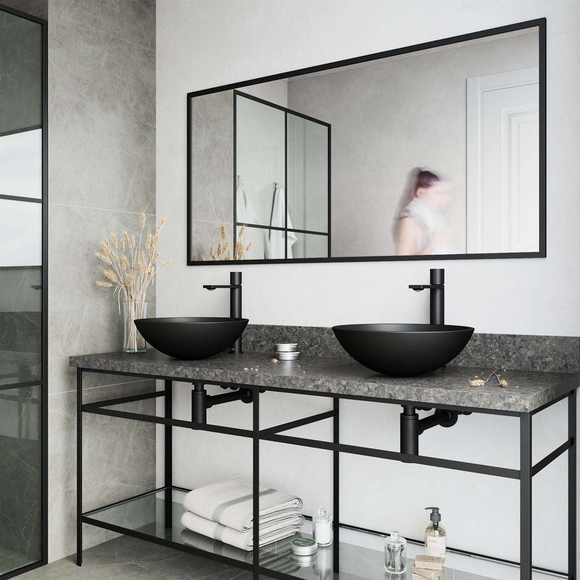 High arc spout faucet in matte black with hot/cold indicators