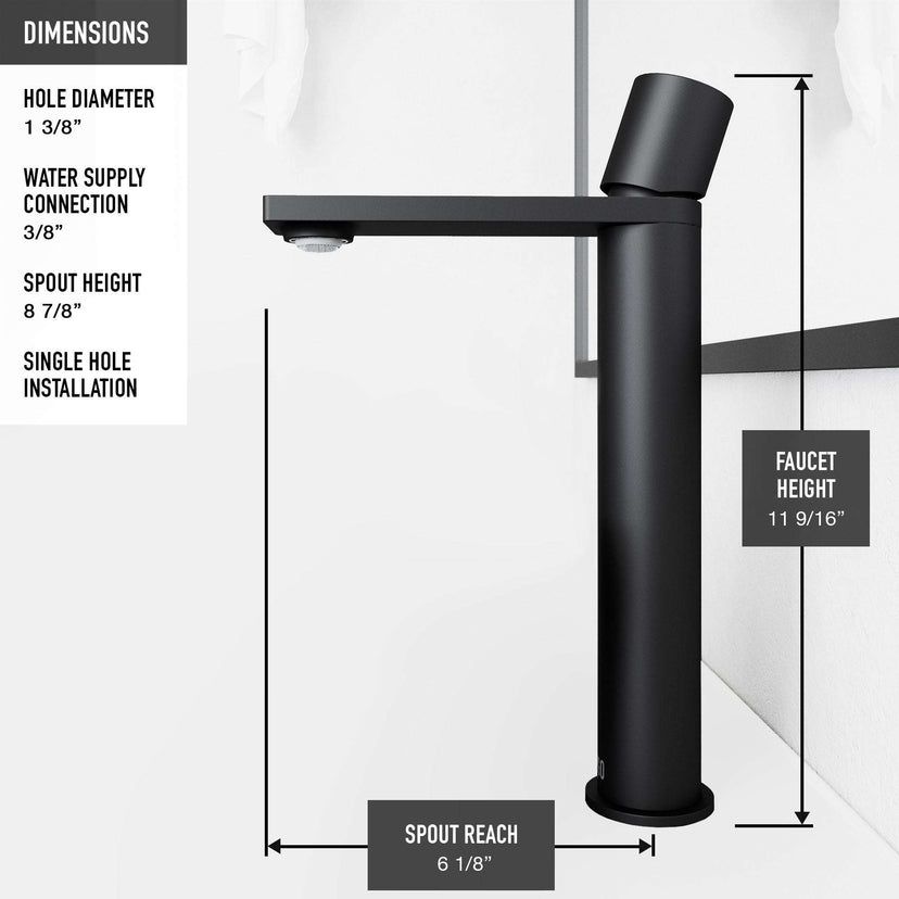 Brass vessel filler with matte black finish and compression connection