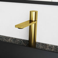 Matte brushed gold vessel faucet with high arc spout and lever handle