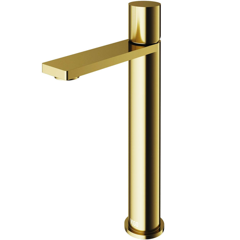 Modern deck-mounted bathroom faucet in matte brushed gold finish