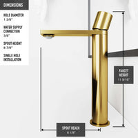 Brass vessel filler with matte brushed gold finish and compression connection