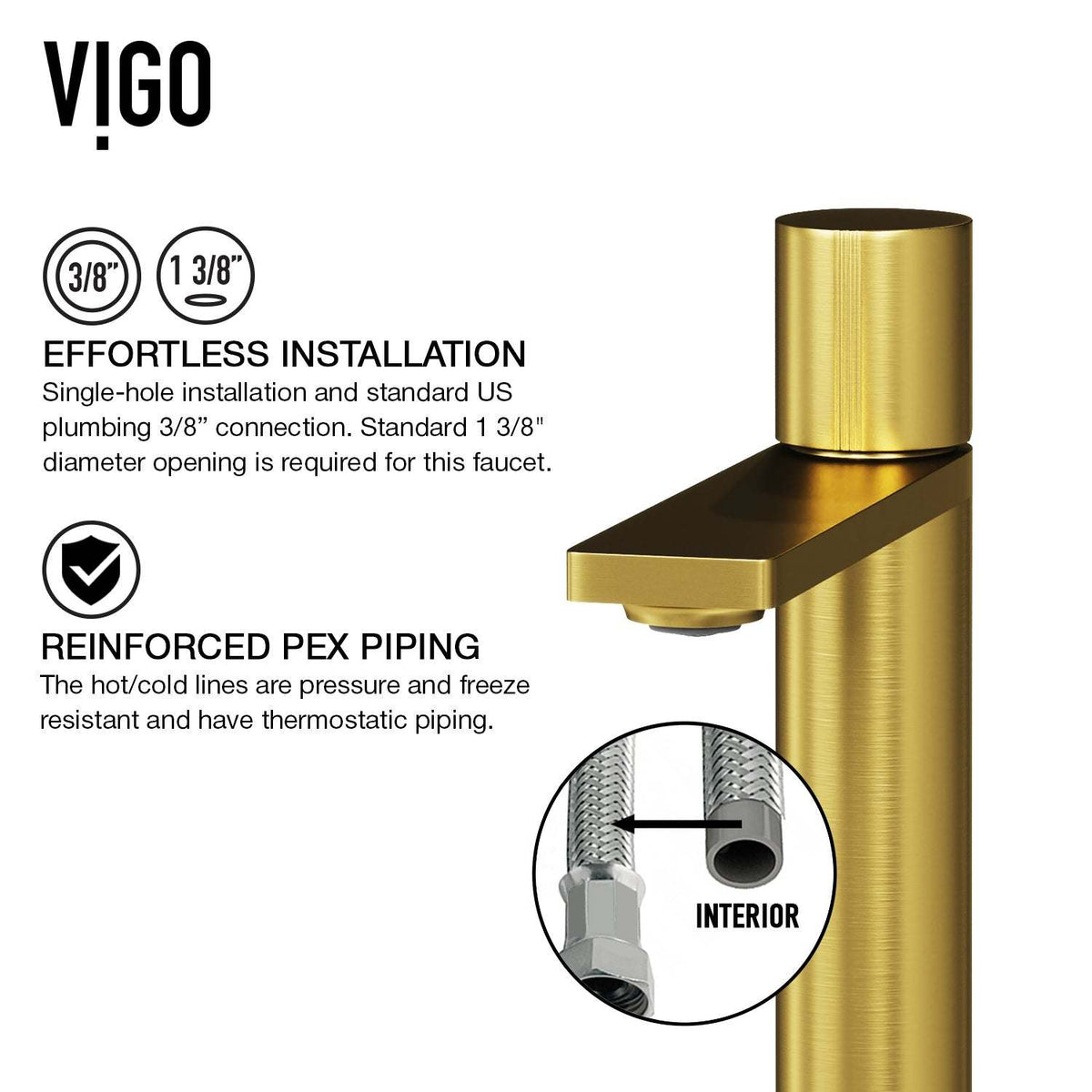 12-inch tall vessel faucet with tarnish-resistant brass construction