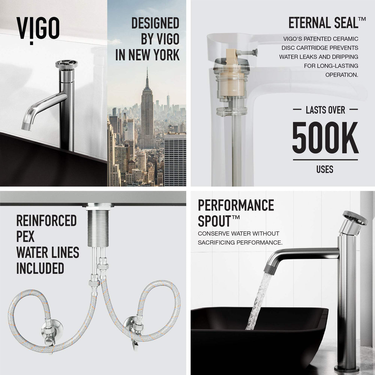 Low flow vessel faucet with compression connection and NPSM threads