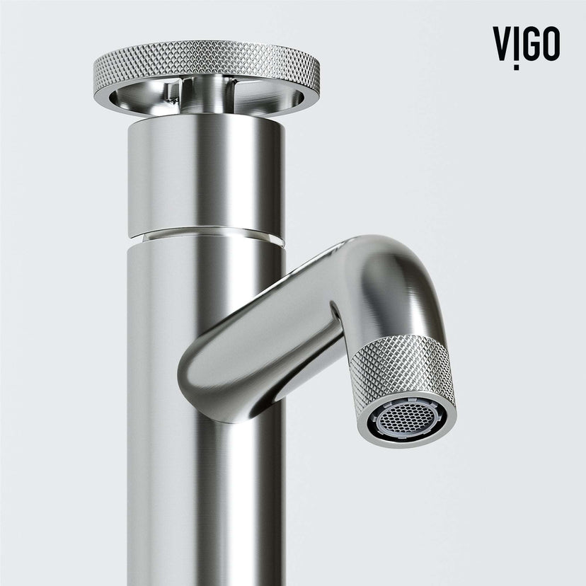 Brushed nickel faucet featuring knob handles and modern design