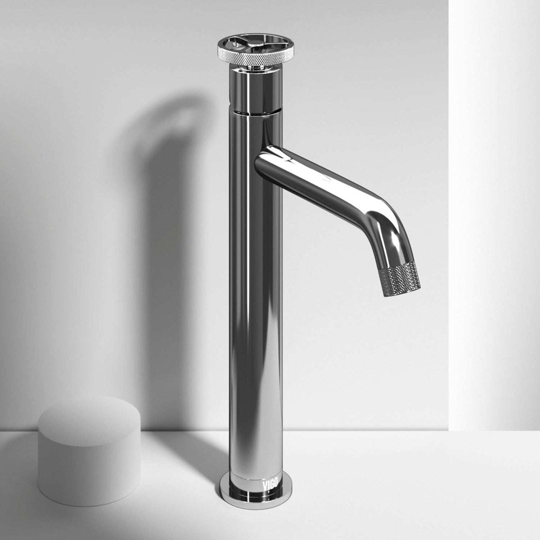 Chrome vessel faucet with high arc spout and ceramic disc valve