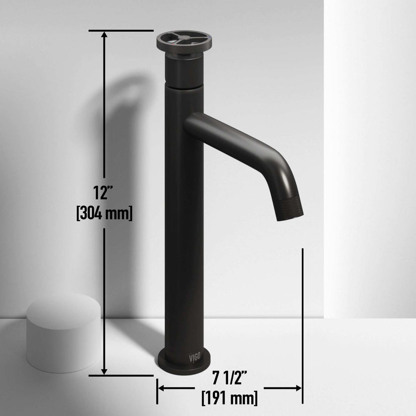 Contemporary vessel filler in matte black with hot/cold indicators