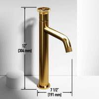 Contemporary vessel filler in matte brushed gold with hot/cold indicators