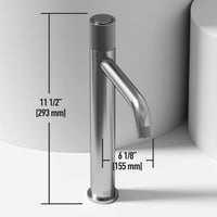 Modern deck-mounted bathroom faucet in brushed nickel finish