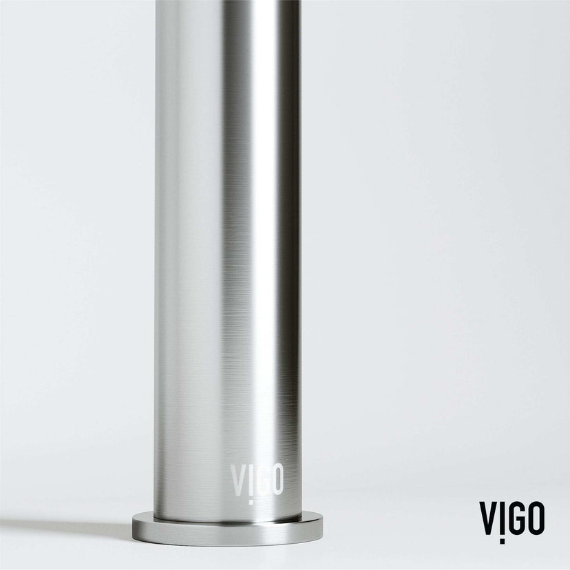 Deck-mounted vessel filler in brushed nickel with included handles and supply lines