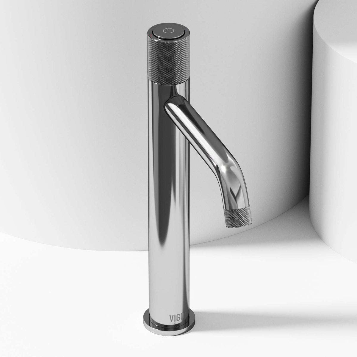 Chrome vessel faucet with high arc spout and knob handle
