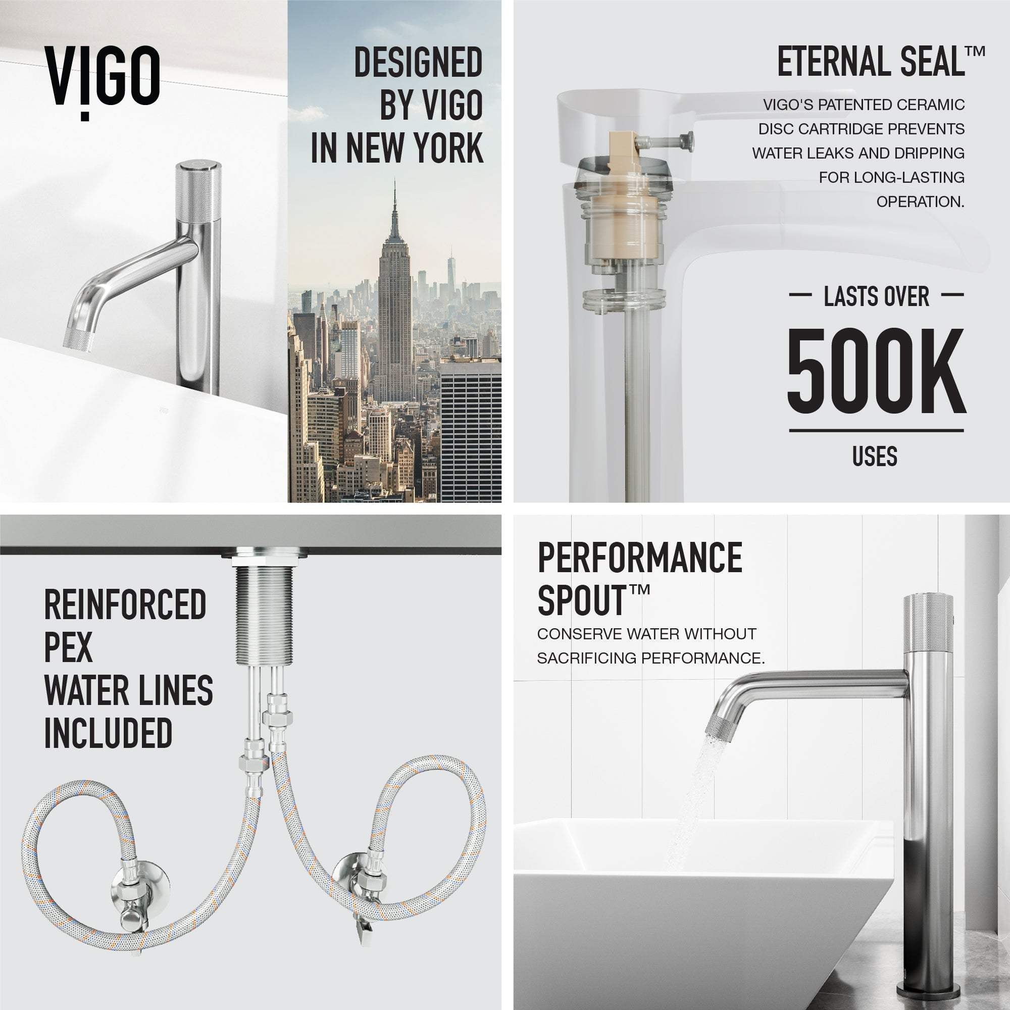 Chrome vessel faucet with ceramic disk valve and matte contemporary style