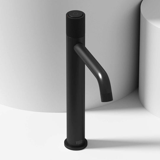 Matte Black vessel faucet with high arc spout and knob handle