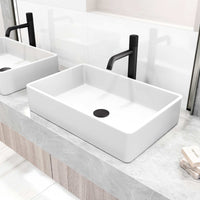 High arc spout vessel faucet with included mounting hardware and supply lines