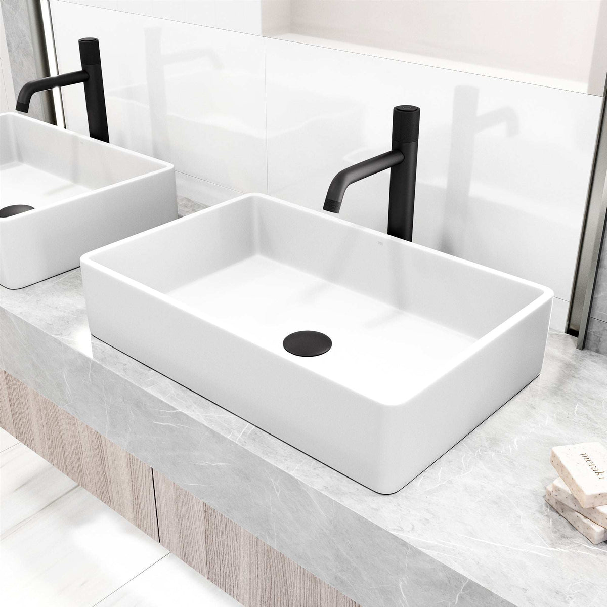 High arc spout vessel faucet with included mounting hardware and supply lines