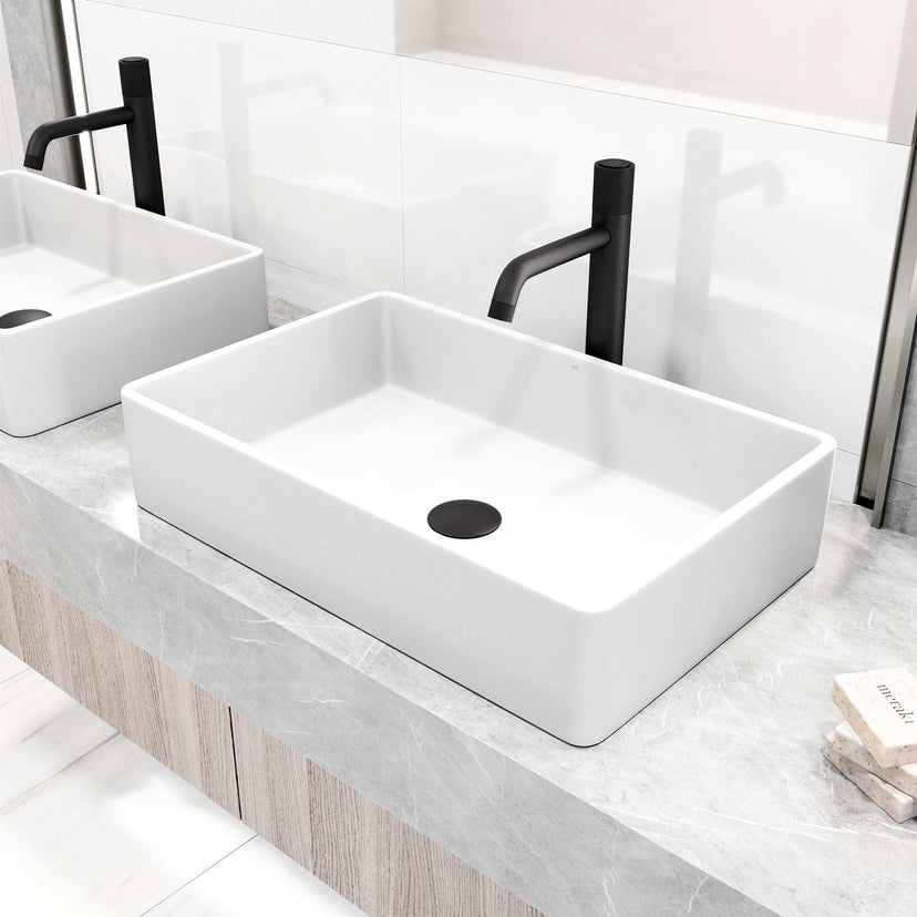 High arc spout vessel faucet with included mounting hardware and supply lines