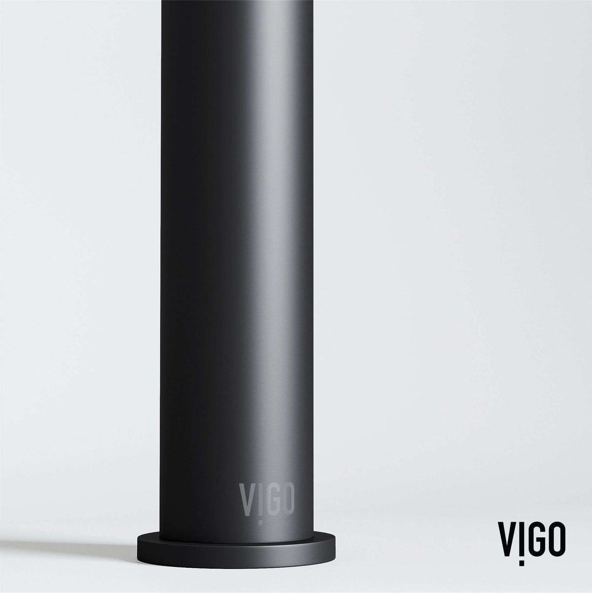 Deck-mounted vessel filler in matte black with included handles and supply lines