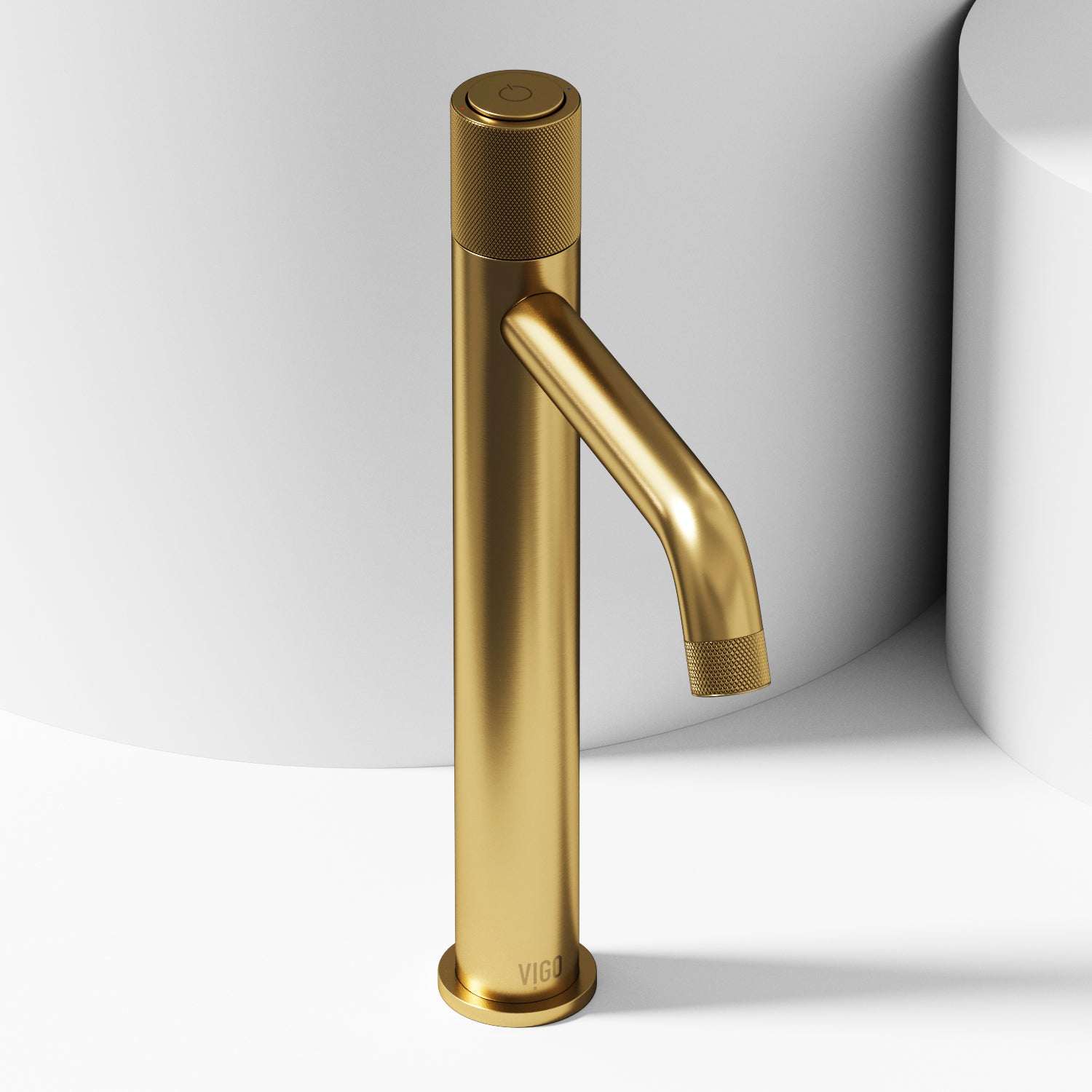 Matte Brushed Gold vessel faucet with high arc spout and knob handle