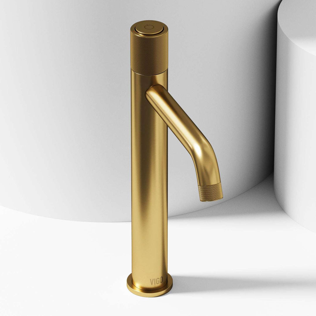 Matte Brushed Gold vessel faucet with high arc spout and knob handle