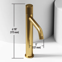 Modern deck-mounted bathroom faucet in matte brushed gold finish
