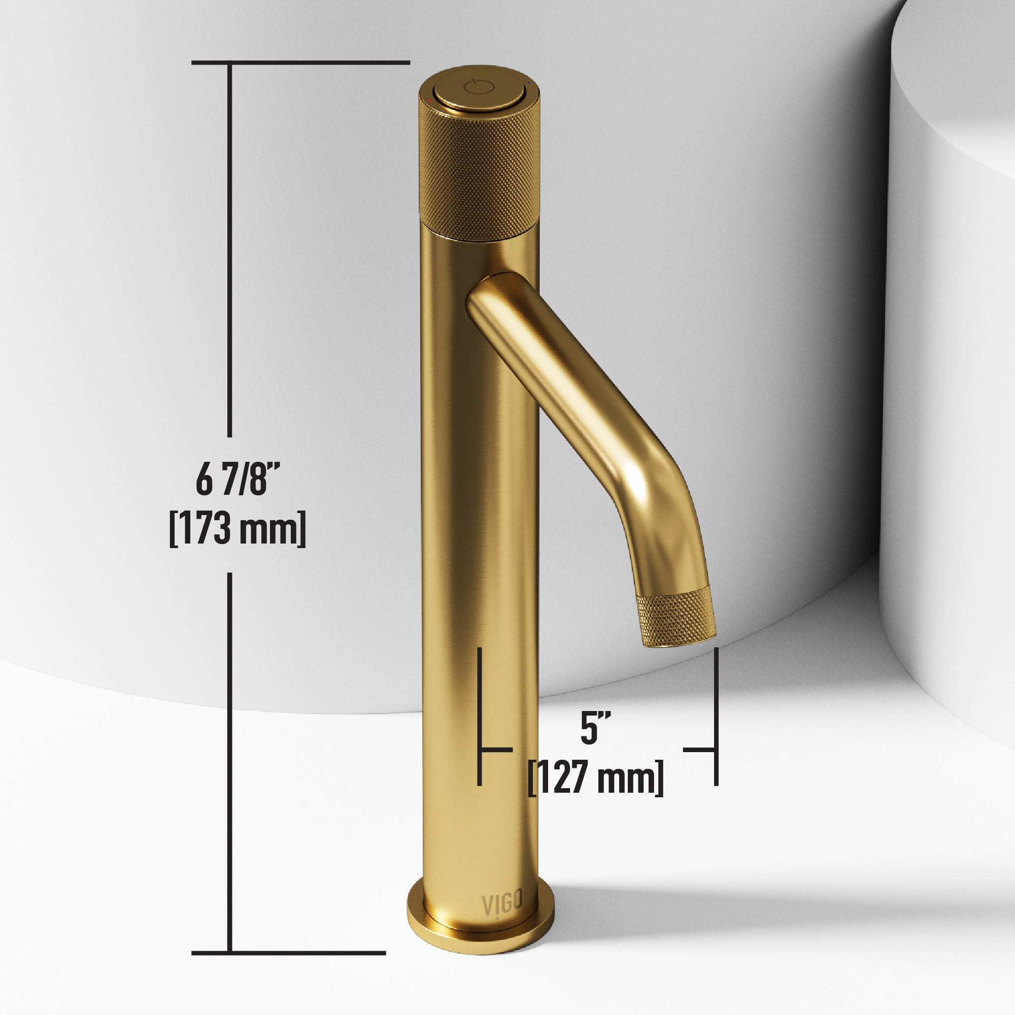 Modern deck-mounted bathroom faucet in matte brushed gold finish