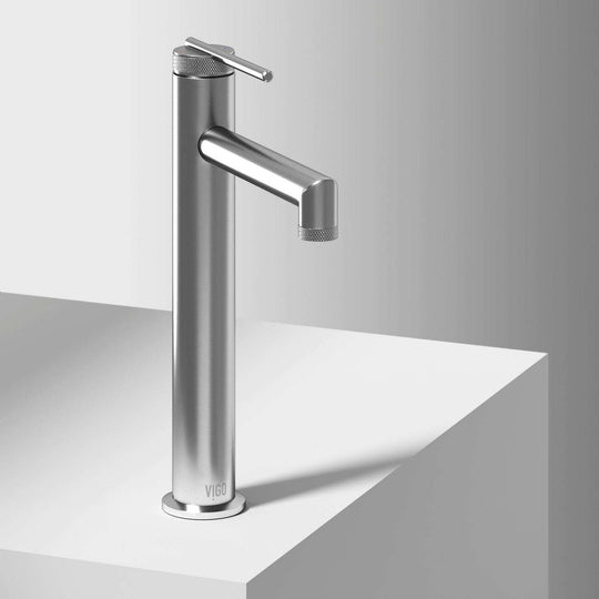 Brushed Nickel vessel faucet with high arc spout and lever handle