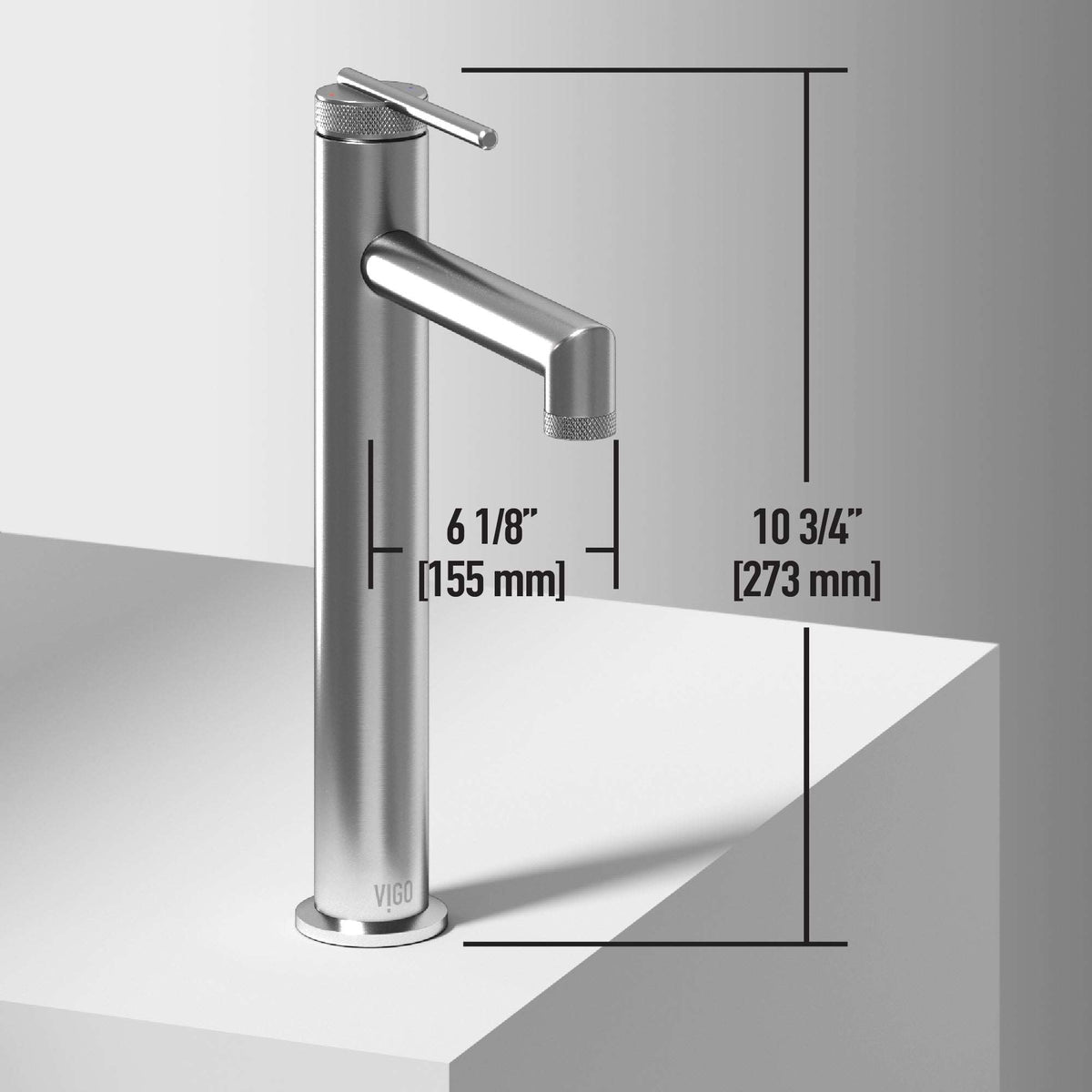 Modern deck-mounted faucet in brushed nickel with ceramic disc valve
