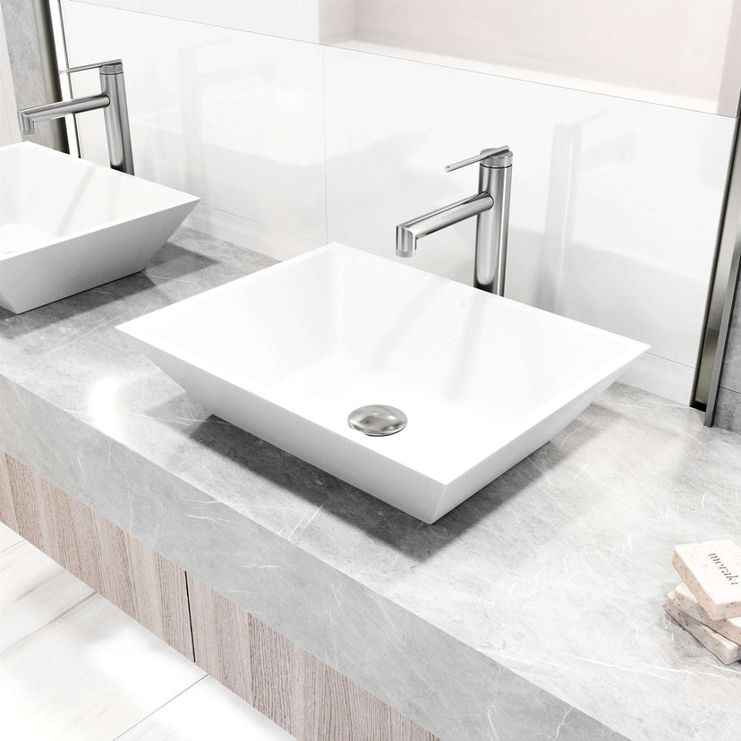 High arc spout vessel faucet in brushed nickel finish