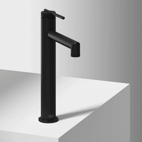 Matte Black vessel faucet with high arc spout and lever handle