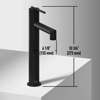 Modern deck-mounted faucet in matte black with ceramic disc valve