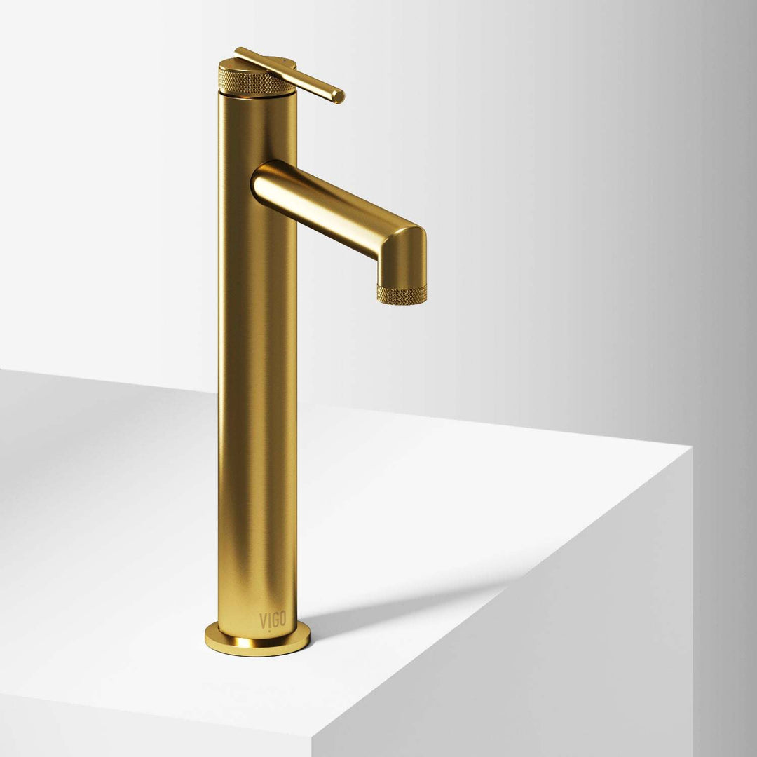 Matte Brushed Gold vessel faucet with high arc spout and lever handle