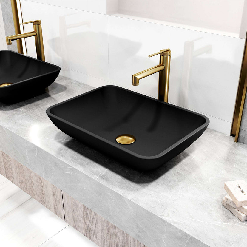 High arc spout vessel faucet in matte brushed gold finish