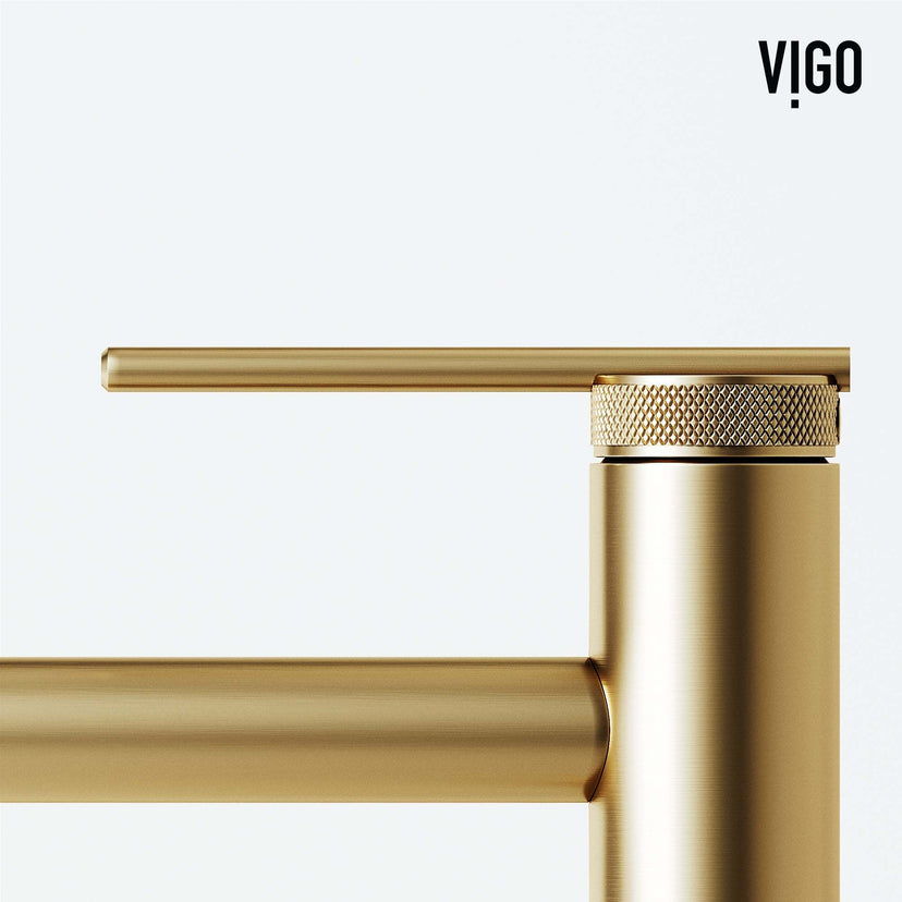 Contemporary vessel filler with high arc spout and brass construction