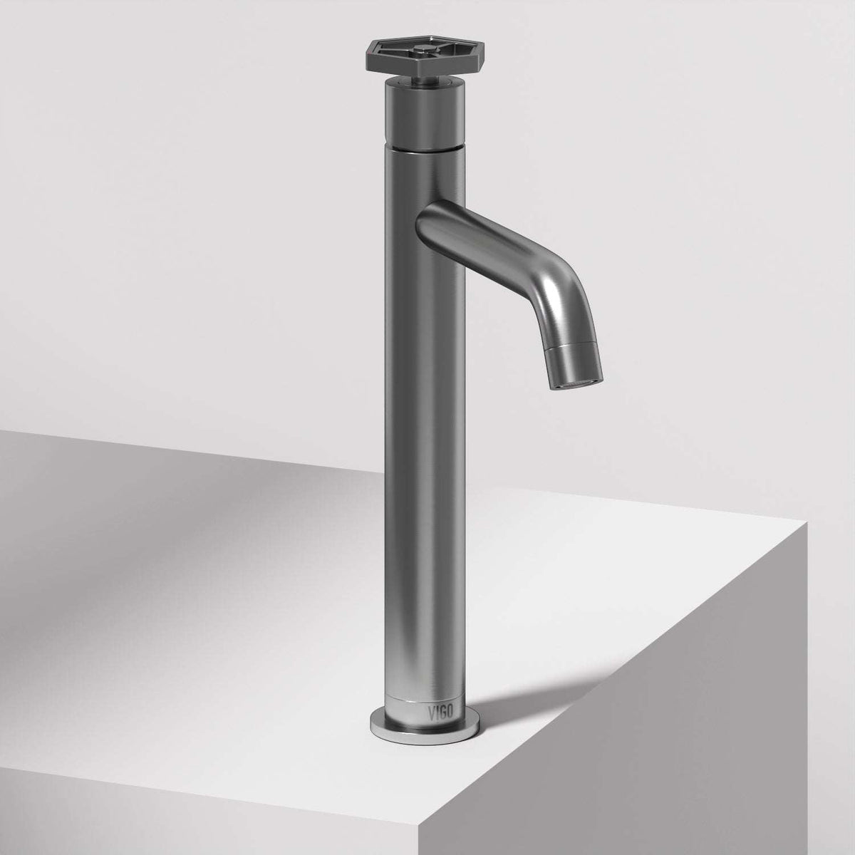 Brushed nickel vessel faucet with high arc spout and lever handle