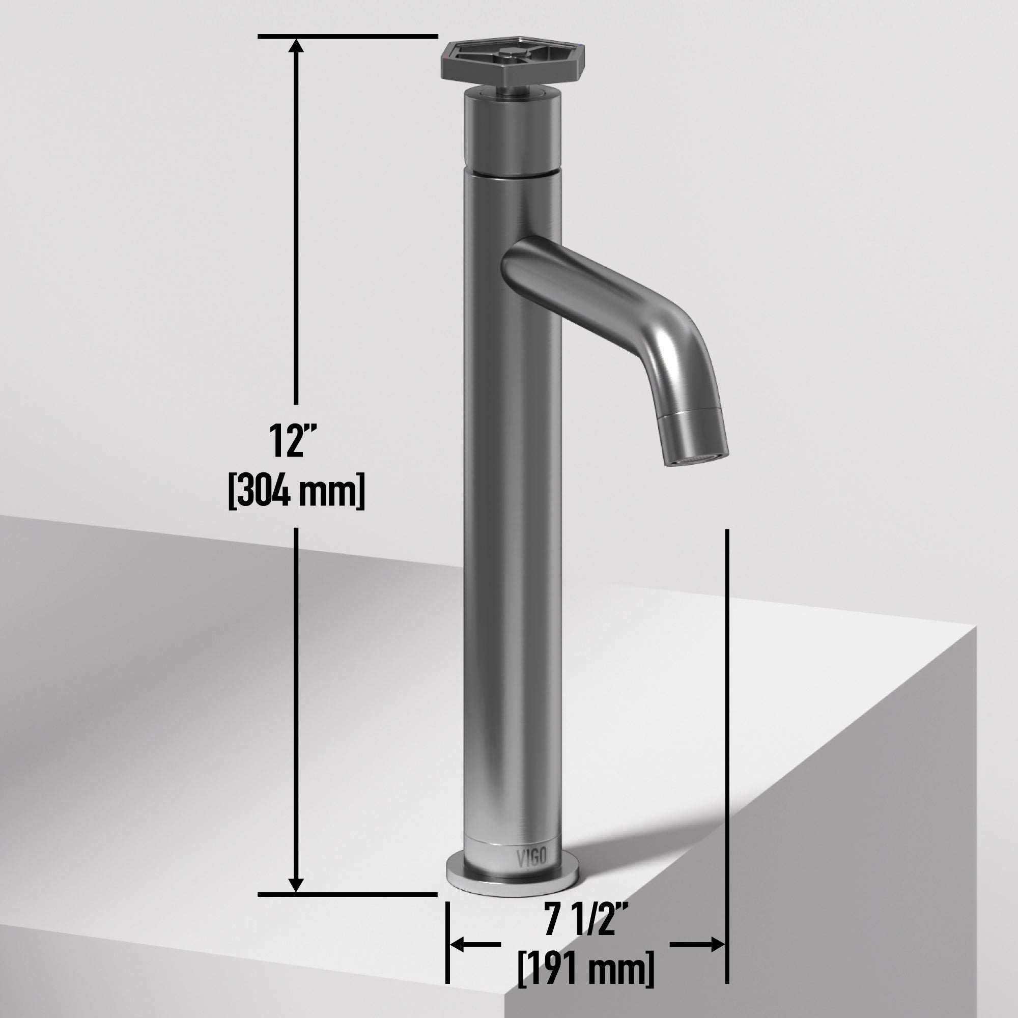 Deck-mounted faucet with low flow design and brushed nickel finish
