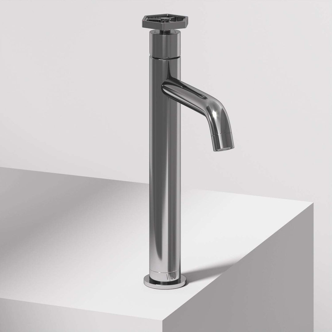 Chrome vessel faucet with high arc spout and lever handle