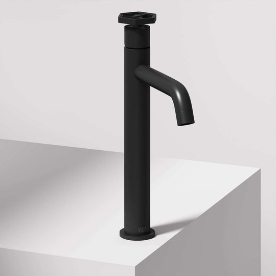 Matte black vessel faucet with high arc spout and lever handle