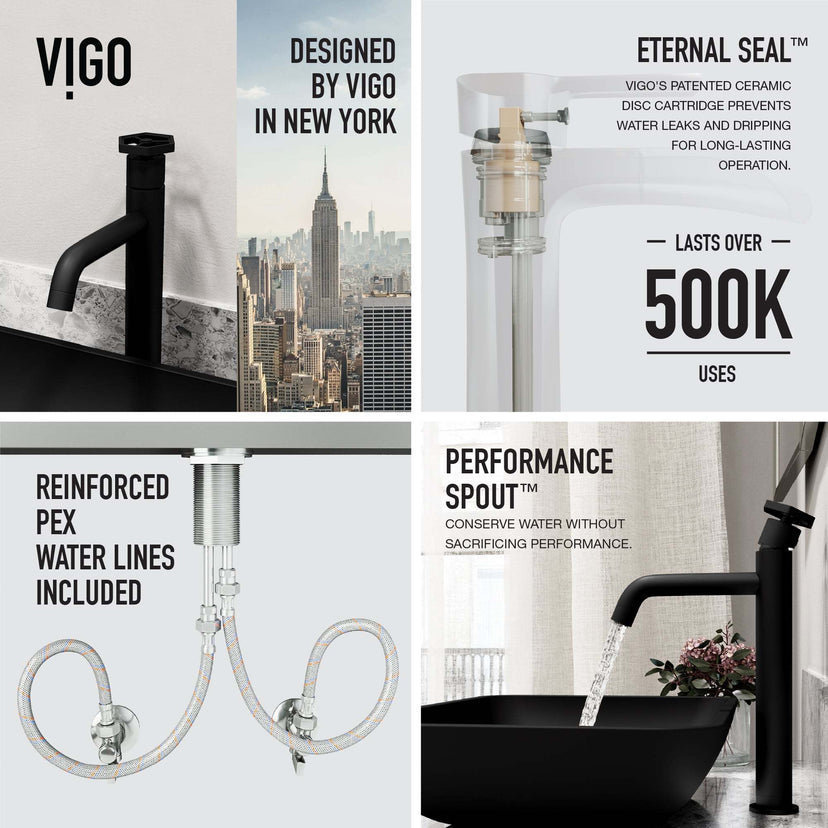 Matte black bathroom faucet with included supply lines and handles