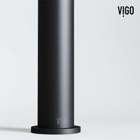 Matte black vessel faucet with included mounting materials and NPSM threads