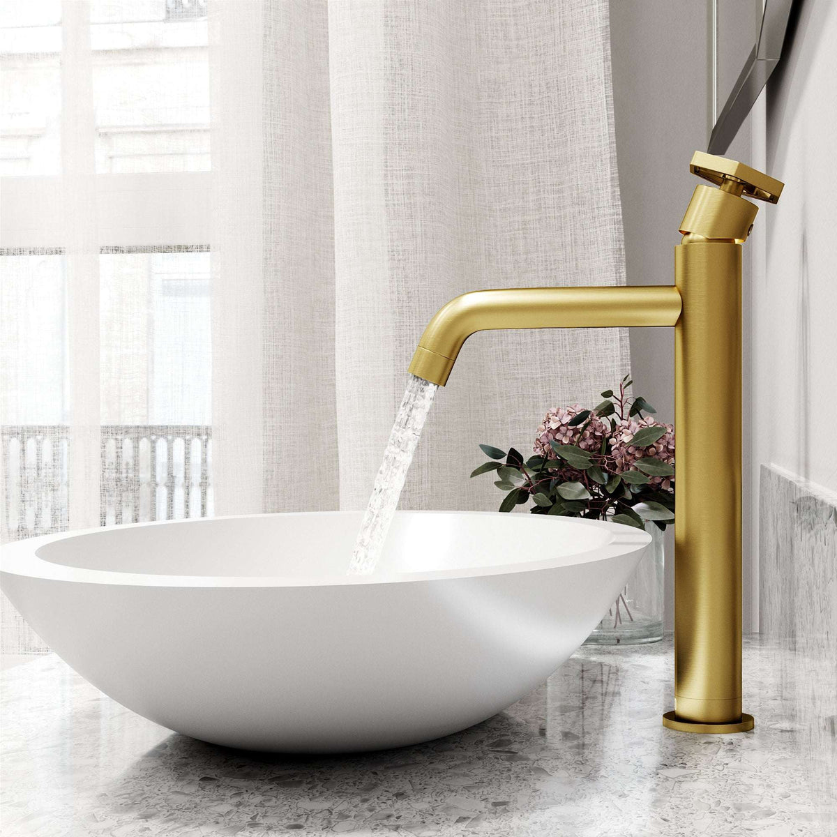 Contemporary vessel faucet with lever handle and ceramic disc cartridge