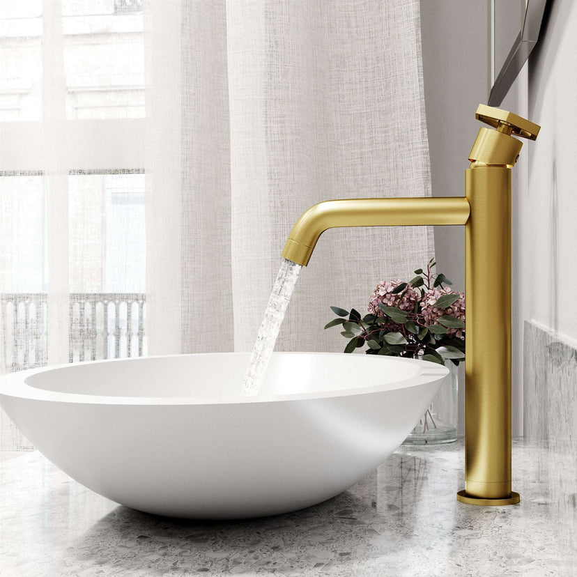 Contemporary vessel faucet with lever handle and ceramic disc cartridge