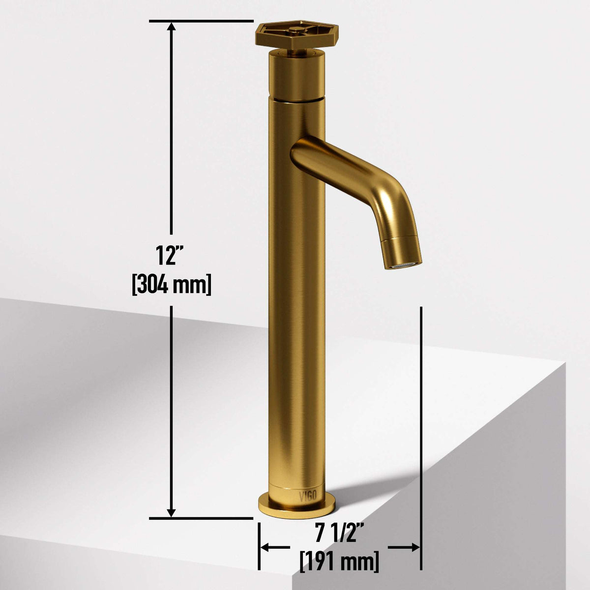 Deck-mounted matte brushed gold faucet featuring low flow and compression connection