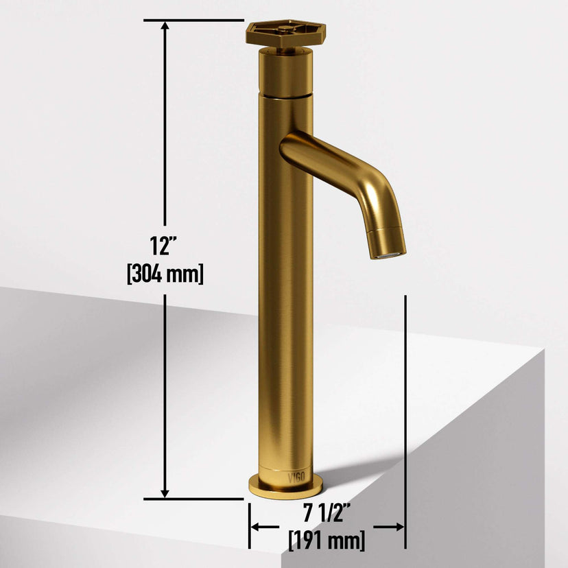 Deck-mounted matte brushed gold faucet featuring low flow and compression connection