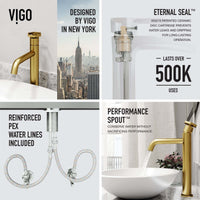 Matte brushed gold bathroom faucet with included supply lines and handles